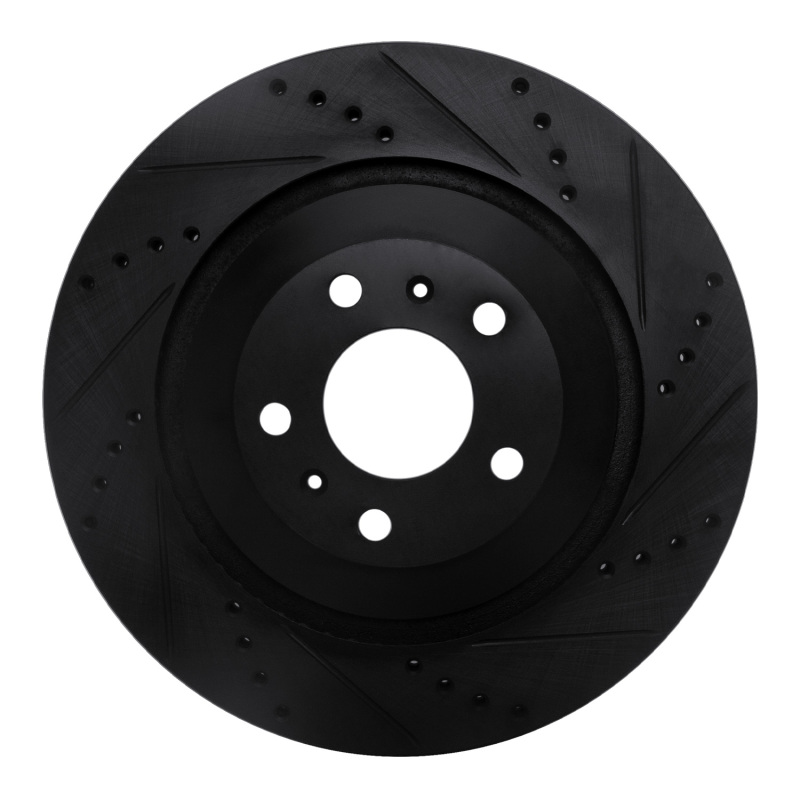 Audi A8 Brake Rotor (1) - Rear Right - R1 Concepts - Drilled & Slotted - Black - `04-`18